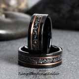 Meteorite Rose Gold Strip Black Tungsten Carbide Ring