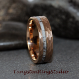 Deer Antler Hammered Rose Gold Tungsten Ring