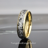 Black Rutilated Quartz Inlaid Yellow Gold Tungsten Ring 4mm 6mm 8mm