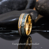 Moss Agate and Fire White Opal Yellow Gold Tungsten Ring 6mm 8mm