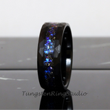 Meteorite Nebula Black Hammered Tungsten Ring 8 mm