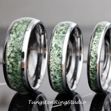 Moss Agate Silver Gray Polished Tungsten Ring 4mm 6mm 8mm