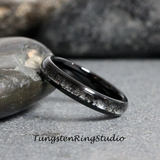 Black Rutilated Quartz Inlaid Black Tungsten Ring