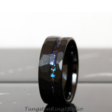 Meteorite Nebula Hammered Black Tungsten Ring Set