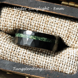 Moss Agate Hammered Offset Black Tungsten Ring