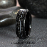 Meteorite Guitar String Hammered Tungsten Ring