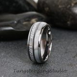 Mother of Pearl Meteorite Tungsten Ring Set