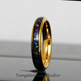 Meteorite Nebula Yellow Gold Tungsten Ring Set