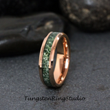 Moss Agate Rose Gold Beveled Tungsten Ring 4mm 6mm 8mm