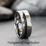 Meteorite Hammered Tungsten Carbide Ring