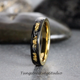 Gold Leaf Meteorite Hammered Tungsten Ring 4mm