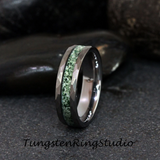 Moss Agate Hammered Tungsten Ring 4mm 6mm 8mm