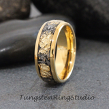 Meteorite Gold Leaf Tungsten Ring Set