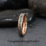 Moss Agate Hammered Rose Gold Tungsten Ring 4mm 6mm 8mm