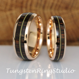 Koa Wood Guitar String Rose Gold Tungsten Carbide Ring