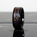 Meteorite Nebula Rose Strips Hammered Tungsten Ring