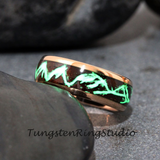 Mountain Glow Ring Koa Wood Tungsten Rose Gold Mens Ring Wood Glow Ring Rose Gold Yellow Gold Black Man Ring Women Ring