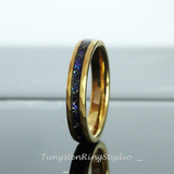 Meteorite Nebula Hammered Yellow Gold Tungsten Ring 4 mm