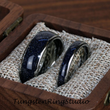 Blue Sandstone Nebula Tungsten Ring Set