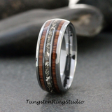 German Glass Koa Wood Tungsten Ring