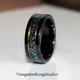 Meteorite Crushed Galaxy Opal Rose Gold Strip Tungsten Ring