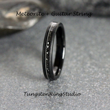 Meteorite Guitar String Sandblasted Black Tungsten Ring 4 mm