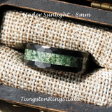 Moss Agate Ring Black Hammered Tungsten Ring 4mm 6mm 8mm