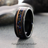 Meteorite Crushed Galaxy Opal Rose Gold Strip Hammered Tungsten Ring