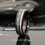 Moss Agate White Opal Black Tungsten Ring Set