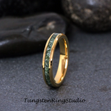 Moss Agate Yellow Gold Beveled Tungsten Ring 4mm 6mm 8mm