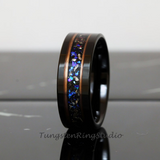 Meteorite Nebula Rose Strips Flat Polished Tungsten Ring