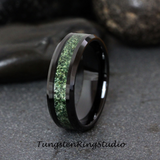 8mm Moss Agate Black Beveled Tungsten Ring 4mm 6mm 8mm