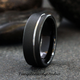 Silver Accent Sandblasted Black Tungsten Carbide Ring