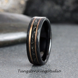 Meteorite Rose Gold Strip Hammered Tungsten Carbide Ring