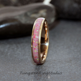 Crushed Pink Opal Inlaid Rose Gold Tungsten Carbide Ring 4 mm