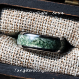 Moss Agate Silver Gray Tungsten Ring 4mm 6mm 8mm