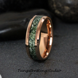 Moss Agate Rose Gold Beveled Tungsten Ring 4 mm 6 mm 8 mm