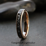 Meteorite Rose Gold Sandblasted Tungsten Ring 4 mm