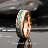 Moss Agate White Opal Rose Gold Tungsten Ring Set