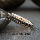 Meteorite Sandblasted Rose Gold Tungsten Ring Set