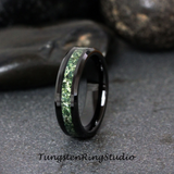 Moss Agate Black Beveled Tungsten Ring 4mm 6mm 8mm