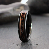 Meteorite Red Dinosaur Bone Rose Gold Stripe Tungsten Ring 6 mm