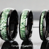 Moss Agate Black Polished Tungsten Ring 4mm 6mm 8mm