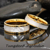 Mother of Pearl Yellow Gold Tungsten Ring Set