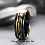 Gold Leaf Meteorite Black Tungsten Ring