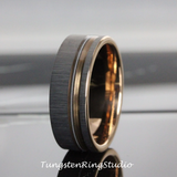 Guitar String Rose Gold Strip Brushed Tungsten Carbide Ring