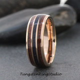 Nebula Blue Stone Koa Wood Rose Gold Tungsten Ring Set