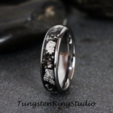 Silver Leaf Meteorite Tungsten Ring