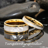 Mother of Pearl Yellow Gold Tungsten Ring Set