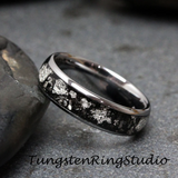 Silver Leaf Meteorite Tungsten Ring